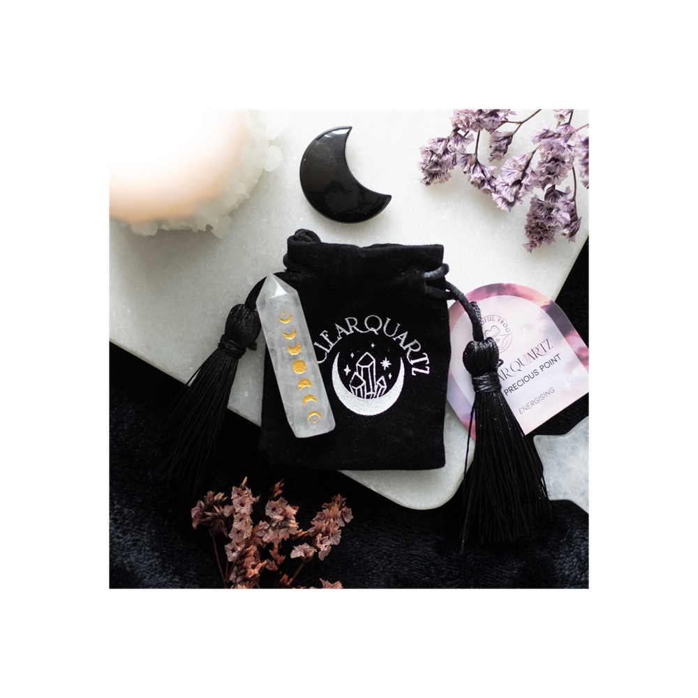 5cm Clear Quartz Moon Phase Crystal Point