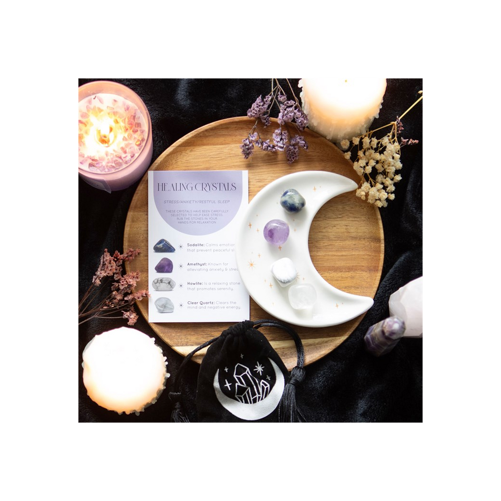 Stress Healing Crystal Set with Moon Trinket Dish
