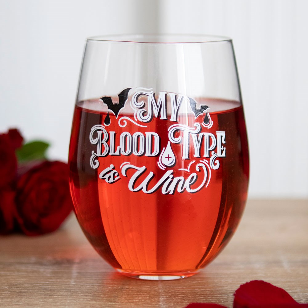 MY BLOOD TYPE IS WINE STEMLESS WINE GLASS
